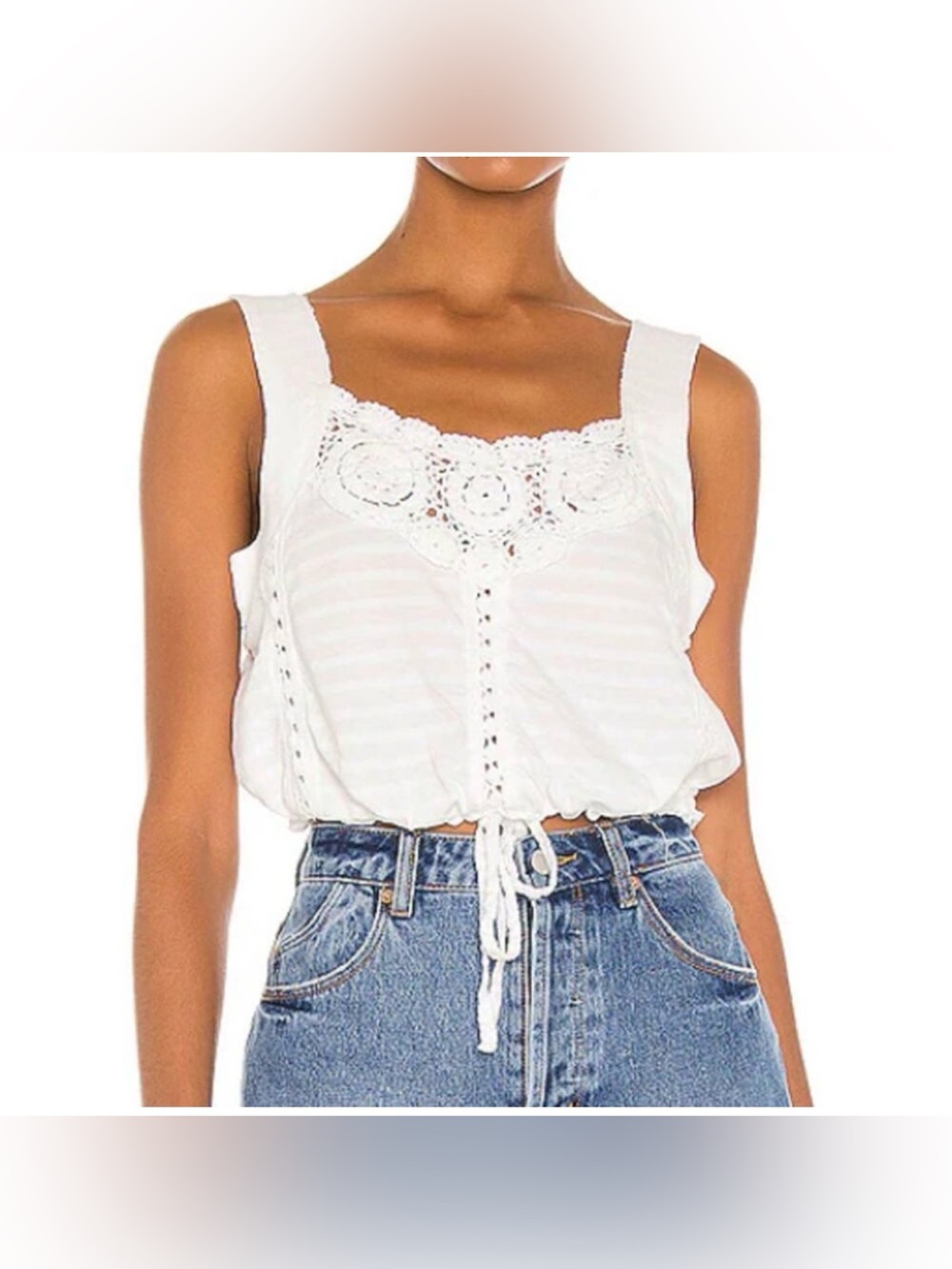 Free People White Sweet Something Crochet Crop Tank Top Large
